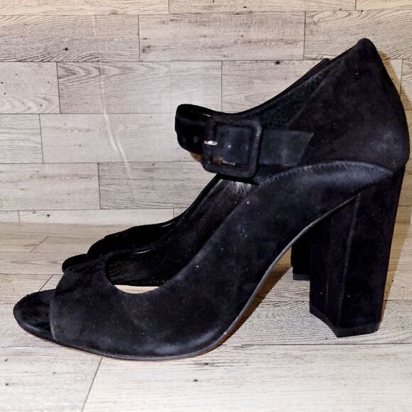 Vince Camuto black suede peep toe mary jane pump/heel.  ^ - Picture 4 of 10